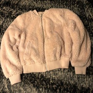 pastel pick faux fur jacket